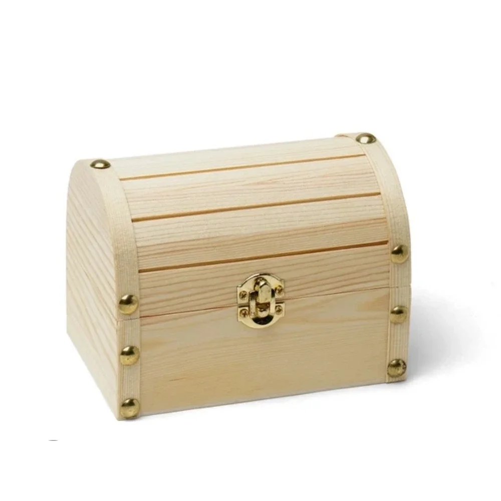 ArtMinds Unfinished Wood Pirate Treasure Chest Craft Box with Faux Pearl Beads